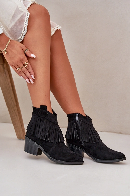 Botki Kowbojki Damskie Na Zamek Eko Zamszowe Czarne S.Barski HY42-127