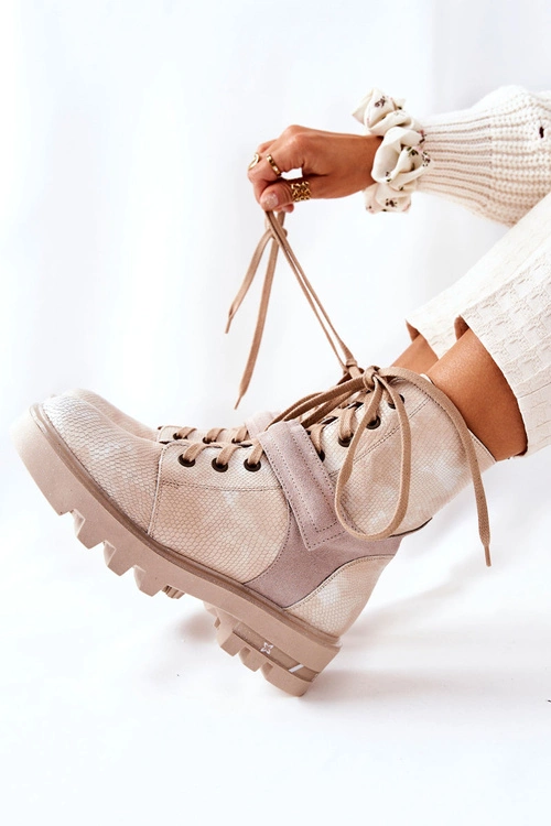 Skórzane Botki Workery Maciejka Beżowe 05219-04