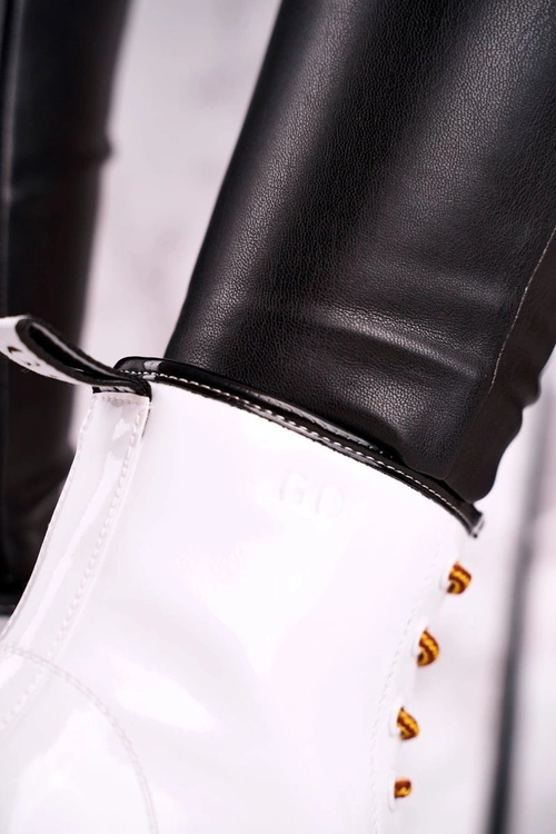 Damskie Botki Trapery Glany Skórzane Białe GOE GG2N3057A