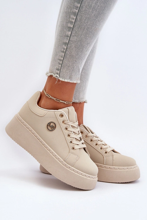 Sneakersy Damskie Na Platformie Beżowe Eshen