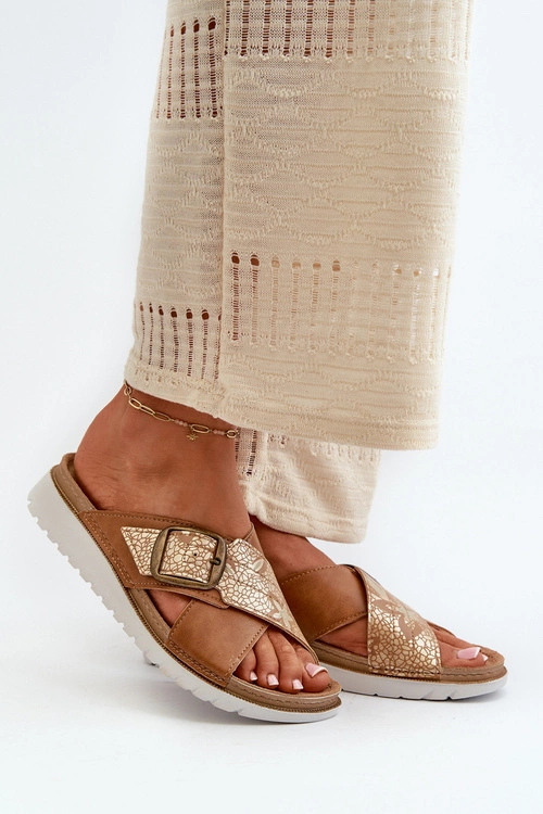 Wygodne Klapki Damskie Z Klamrą Inblu CN000032 Camel