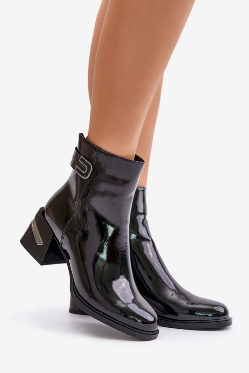 Lakierowane Botki Na Obcasie Ocieplane MR880-093 Czarne