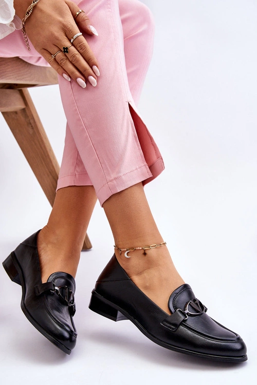 Skórzane Mokasyny Na Płaskim Obcasie Czarne Marra