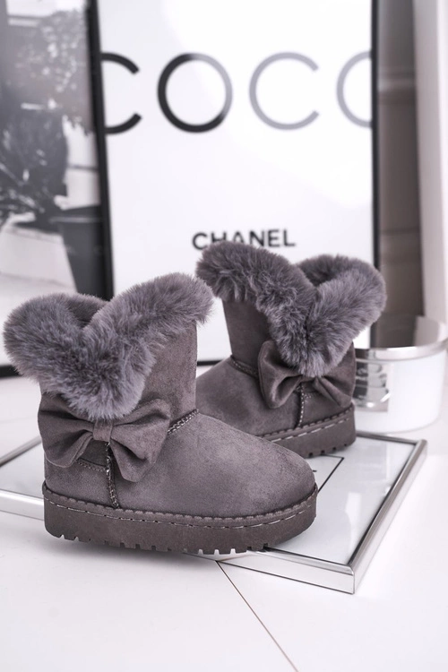 Dziecięce botki śniegowce z futerkiem kokardką szare Vella