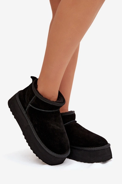 Śniegowce Damskie  Z Naturalnego Zamszu Czarne Mairene