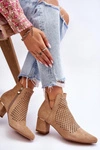 Zamszowe Botki Ażurowe Z Wycięciem Na Obcasie Beżowe Blakely