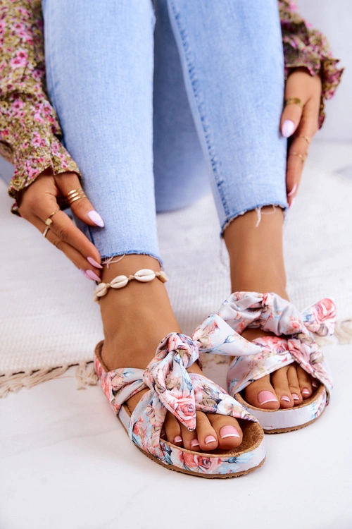 Klasyczne Klapki W Kwiaty Big Star JJ274703 Jasnoszare