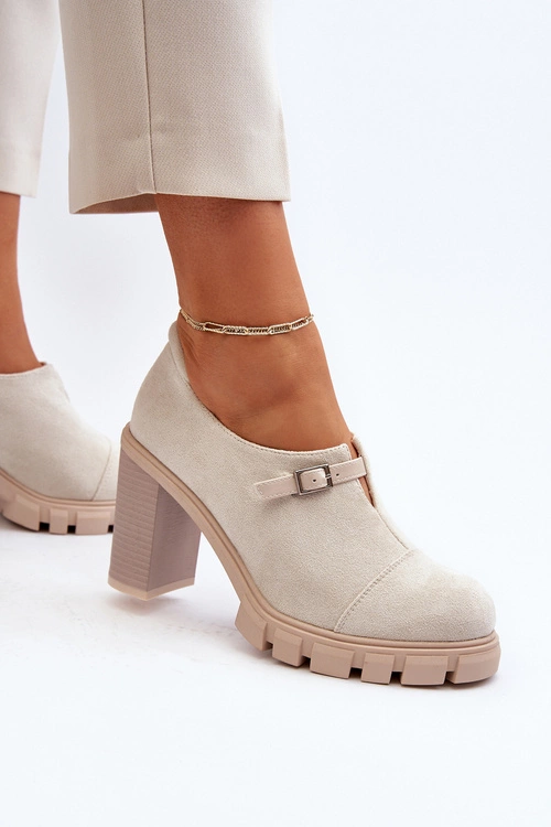 Damskie Półbuty Na Obcasie Słupku Jasnobeżowe Tauina