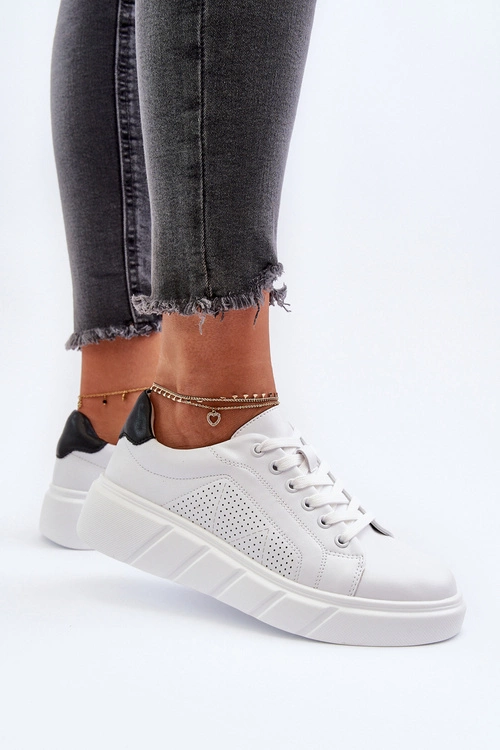 Damskie Skórzane Sneakersy Na Platformie Białe Gatira