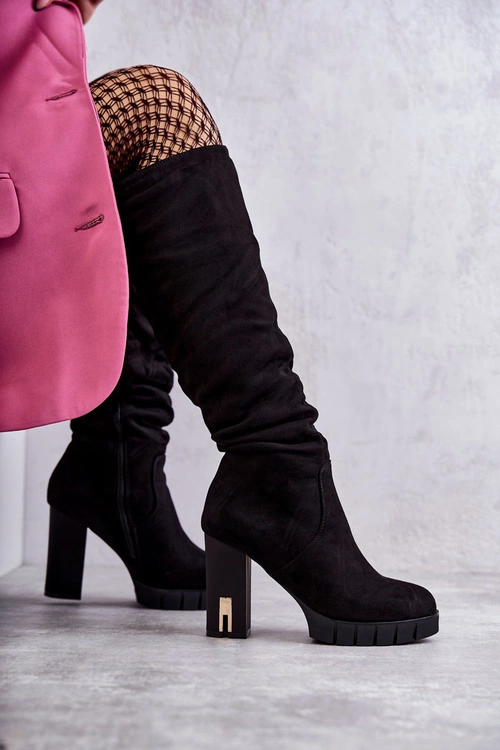 Klasyczne Zamszowe Kozaki Na Suwak Czarne Laylah