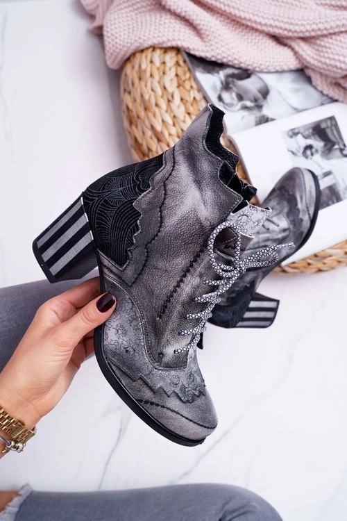 Botki Damskie Skórzane Maciejka Szare 03190