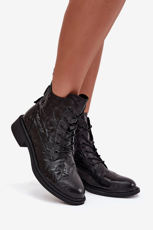 Botki Damskie Z Naturalnej Skóry Ocieplane Artiker 57C1006 Czarne