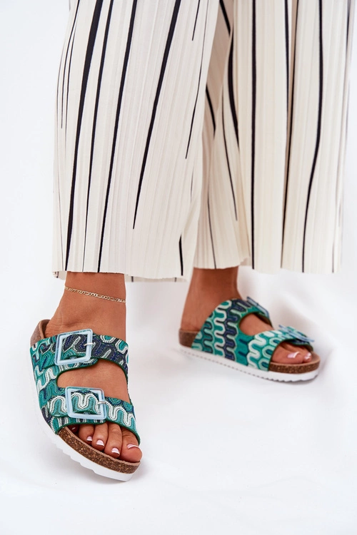 Klapki Damskie Z Klamrami I Brokatem S.Barski RB51-006 Zielone