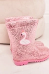 Dziecięce Brokatowe Kalosze Z Łabędziem Różowe