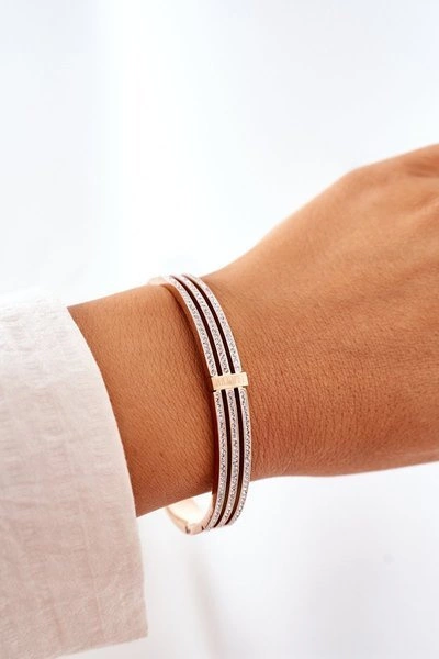 Bransoletka Stalowa z Cyrkoniami Różowe Złoto