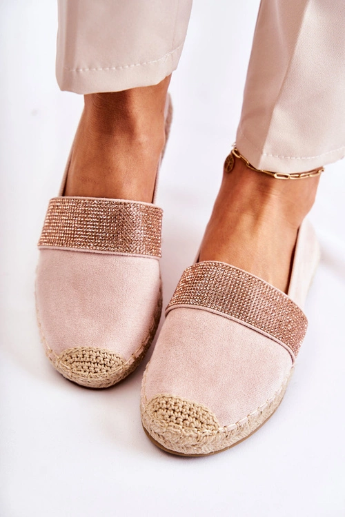 Damskie Wsuwane Espadryle Z Cyrkoniami Różowe Massal