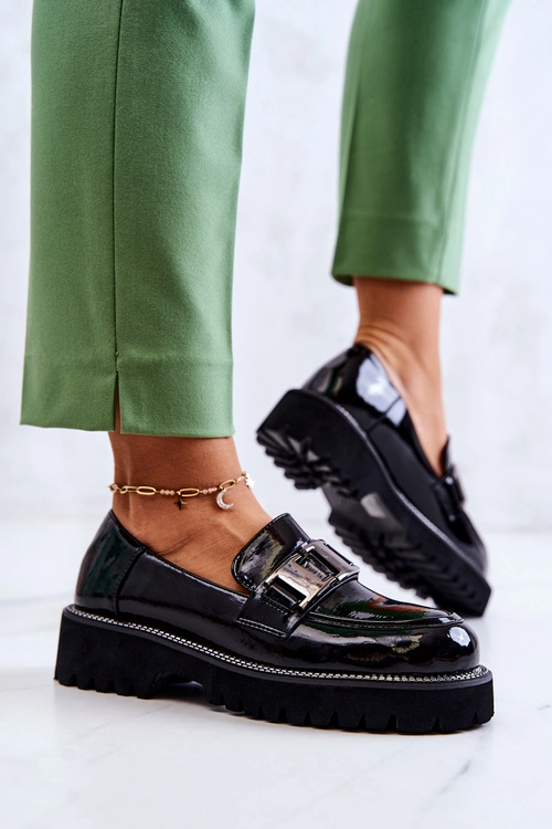 Lakierowane Skórzane Półbuty Czarne Corine