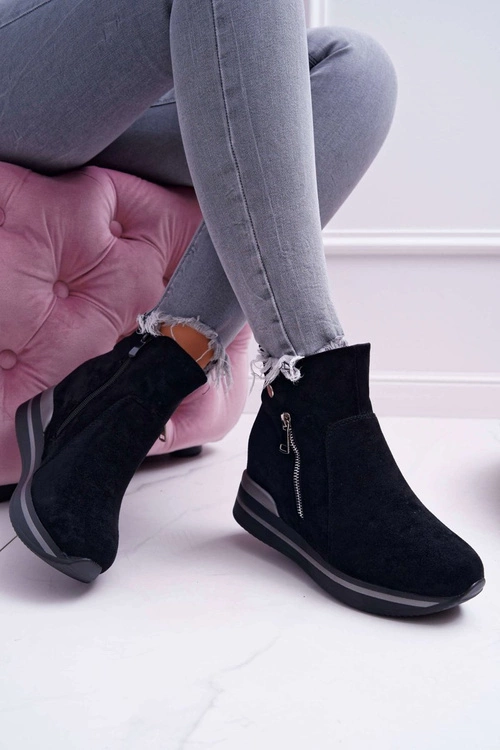 Botki Damskie Ukryty Koturn Czarne Crazyness