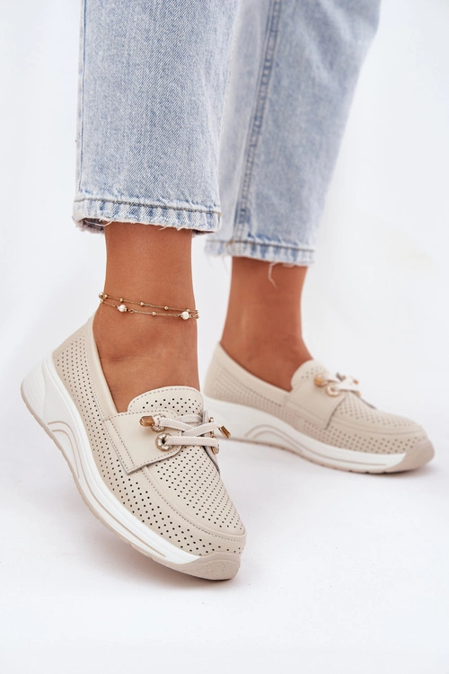 Półbuty Ze Skóry Naturalnej Na Platformie Artiker 56C2102 Beżowe