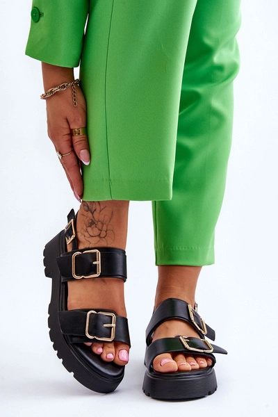 Skórzane Wygodne Sandały Czarne Alayah