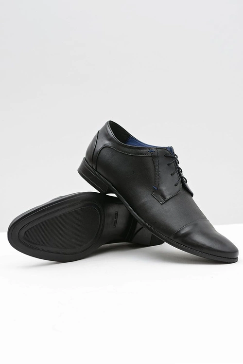 Skórzane Męskie Wizytowe Czarne Półbuty Leopoldo
