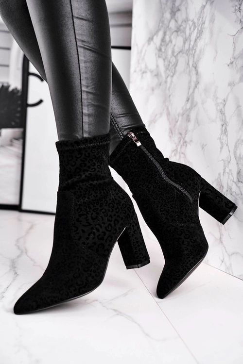 Damskie Botki Na Słupku Cętki Czarne Panther