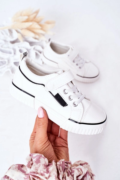 Dziecięce Skórzane Trampki Na Rzep BIG STAR HH374028 Białe