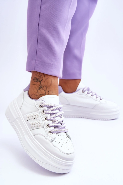 Modne Damskie Sneakersy Na Platformie Biało-Fioletowe Claribel