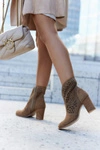 Ażurowe Botki Lewski Shoes 3166 Camel