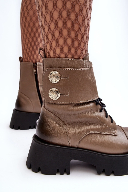 Skórzane Workery Botki Damskie Beżowe Lemar Anceria