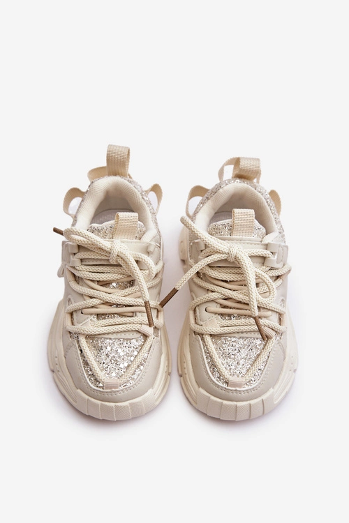 Sneakersy Dziecięce Ozdobione Cekinami Beżowe Liatoma