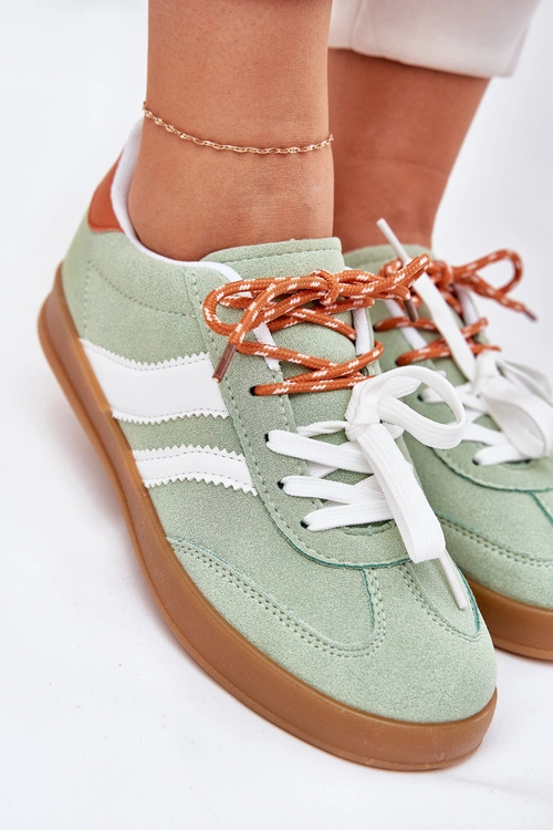 Niskie Sneakersy Damskie Z Podwójnym Sznurowaniem Zielone Ventus