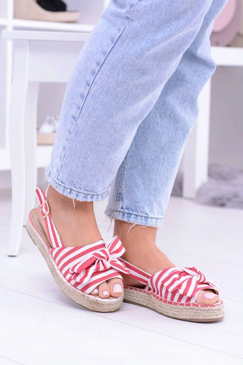 Czerwone Damskie Sandały Espadryle Kokardy Buni