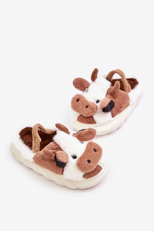Dziecięce Futrzane Kapcie Z Motywem Krowy Brązowe Tamorrin