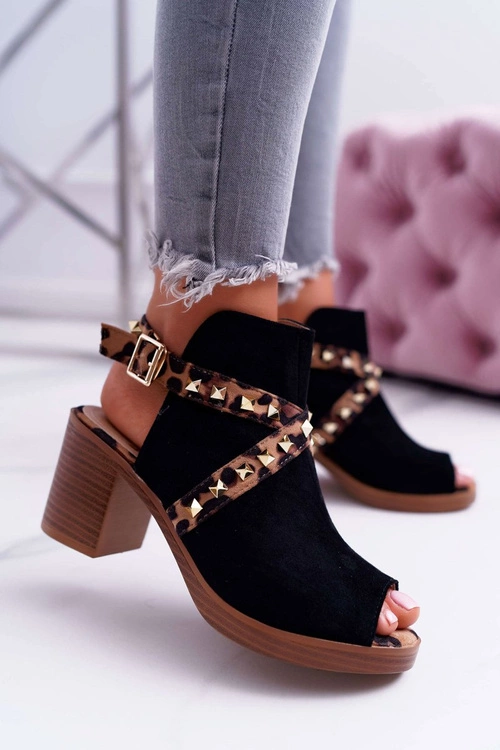 Sandały Damskie Na Słupku Lu Boo Z Cholewką Czarne 318-30 Fiode