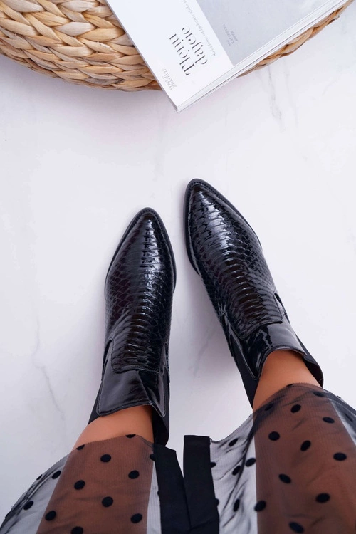 Botki Damskie Lakierowane Wsuwane Czarne Dorine