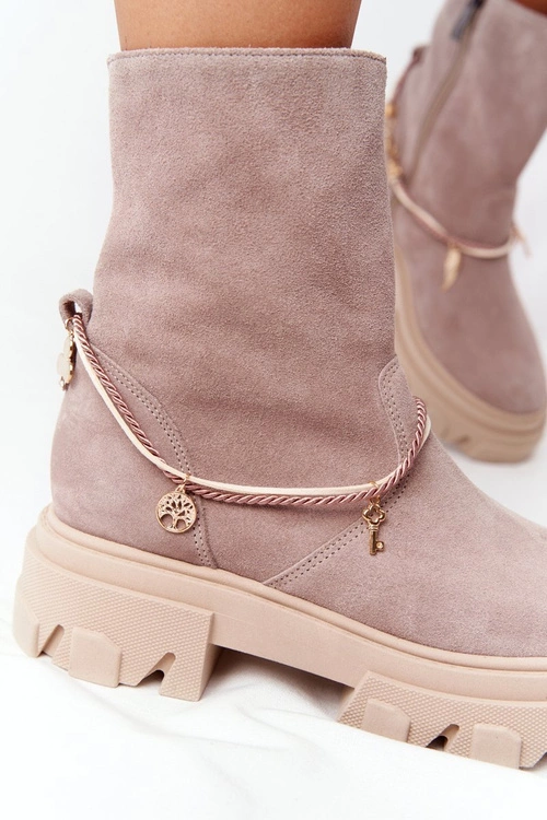 Zamszowe Botki Workery Lewski Shoes 3006-0 Beżowe