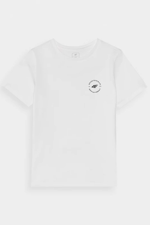 Gładki Bawełniany T-shirt Chłopięcy Regular 4FJWAW24TTSHM1859-10S Biały