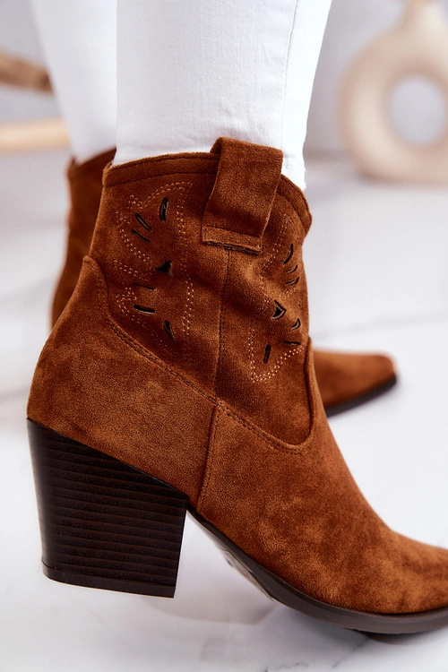 Zamszowe Damskie Botki Kowbojki Camel Devon