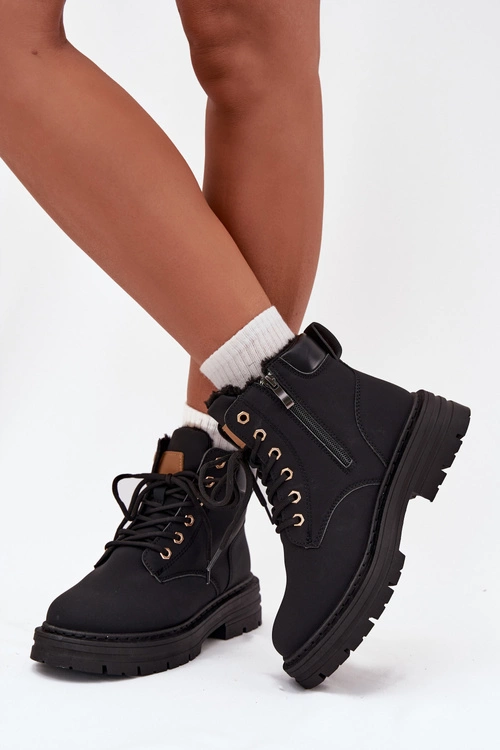 Trapery Damskie Ocieplane Futerkiem Na Zamek Czarne Tharika