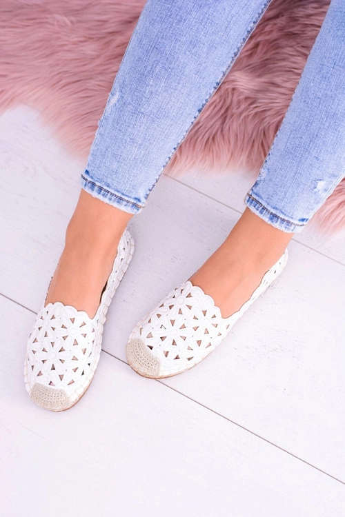 Lu Boo Damskie Baleriny Białe Espadryle w Kwiaty Macarena