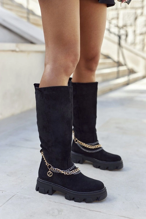 Damskie Wysokie Kozaki Botki Czarne Lagoon