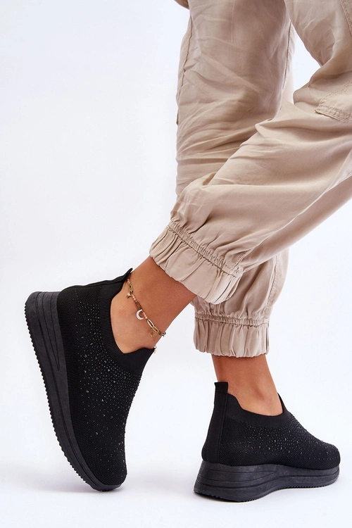 Damskie Wsuwane Buty Sportowe Z Dżetami Czarne Gianni