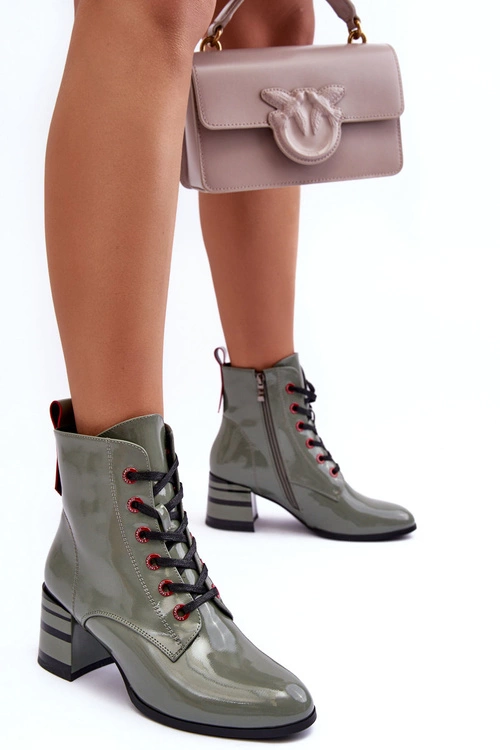 Lakierowane Botki Na Obcasie S.Barski MR870-49 Zielone