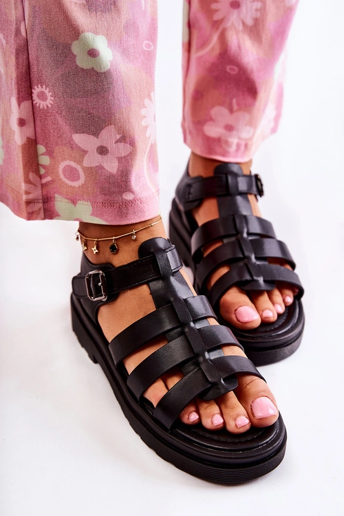 Modne Sandały Z Paskami Czarne Malien