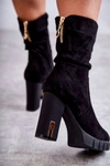 Zamszowe Wysokie Botki Na Słupku Czarne Volter