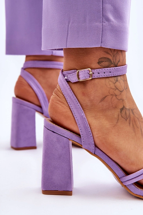 Klasyczne Zamszowe Sandały Na Słupku Fioletowe Bernett
