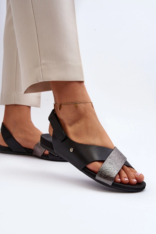 Zazoo 40141 Skórzane Sandały Na Rzep Czarne