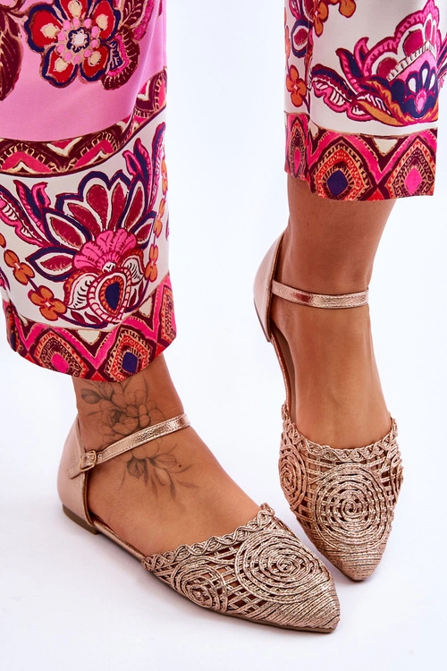 Eleganckie Sandały Damskie Płaskie Różowe Złoto Sheia