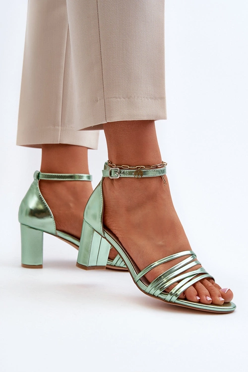 Sandały Na Słupku Z Paseczkami Zielone Enitia